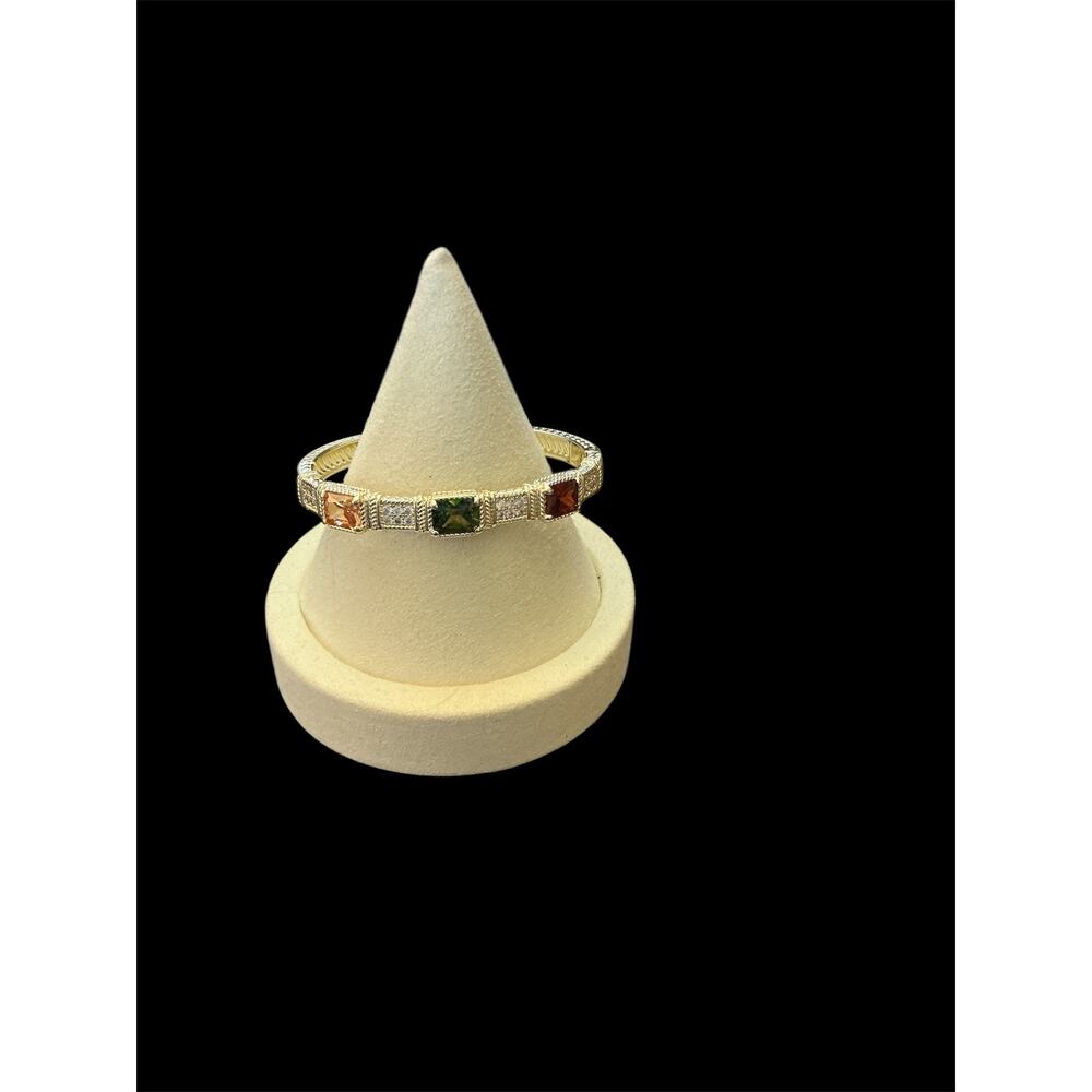 Gold Plated Multi Color CZ Stone Hinged Bangle Bracelet
